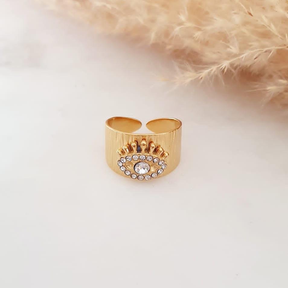 Bague Chevalière Réglable avec Œil Protecteur en Diamant - Élégance et Protection - AlbertineAndTheSun