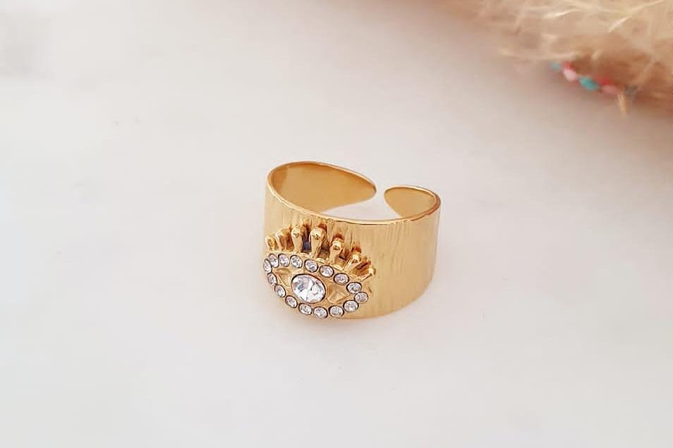 Bague Chevalière Réglable avec Œil Protecteur en Diamant - Élégance et Protection - AlbertineAndTheSun