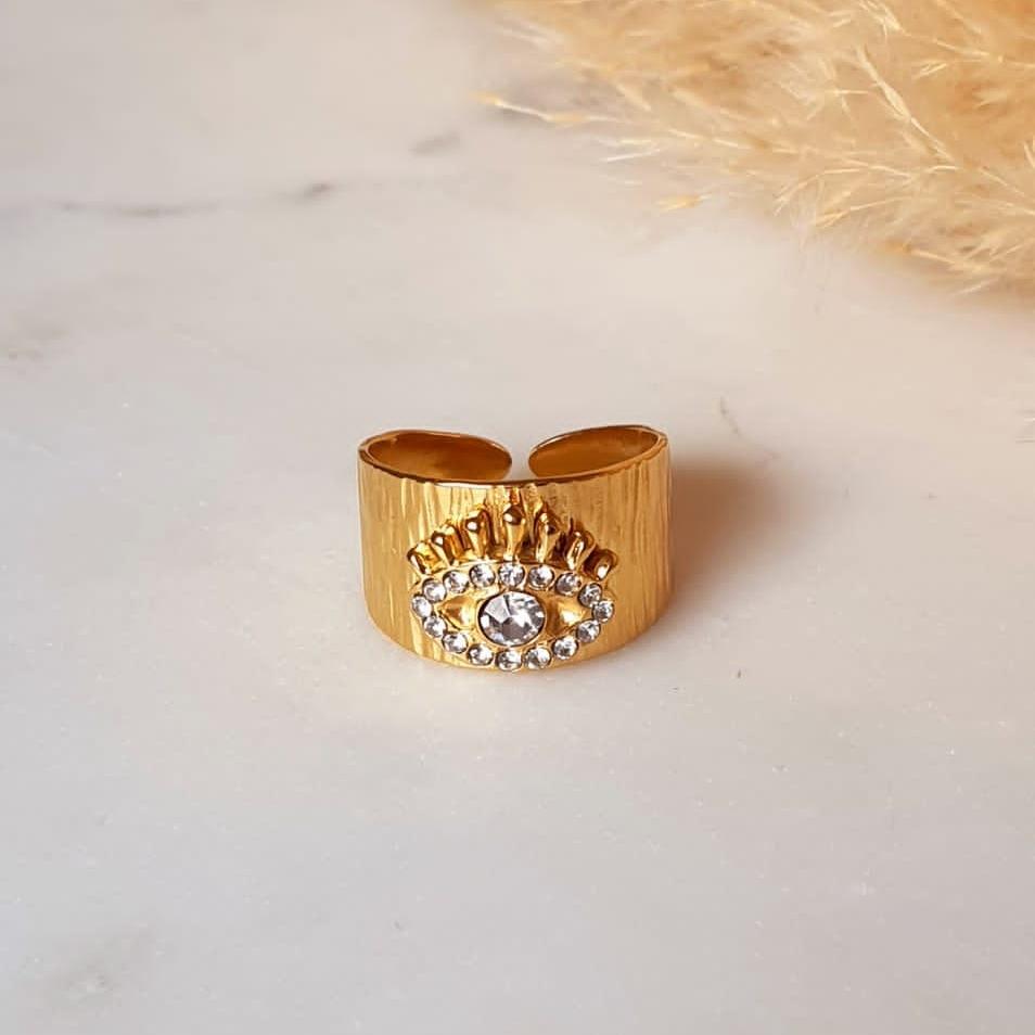 Bague Chevalière Réglable avec Œil Protecteur en Diamant - Élégance et Protection - AlbertineAndTheSun