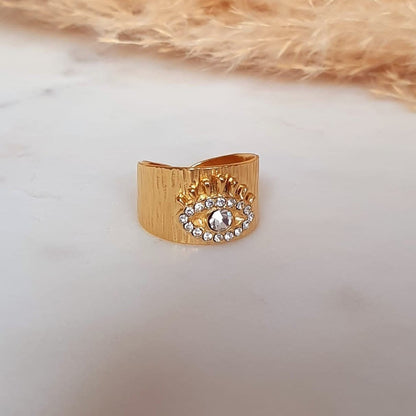 Bague Chevalière Réglable avec Œil Protecteur en Diamant - Élégance et Protection - AlbertineAndTheSun