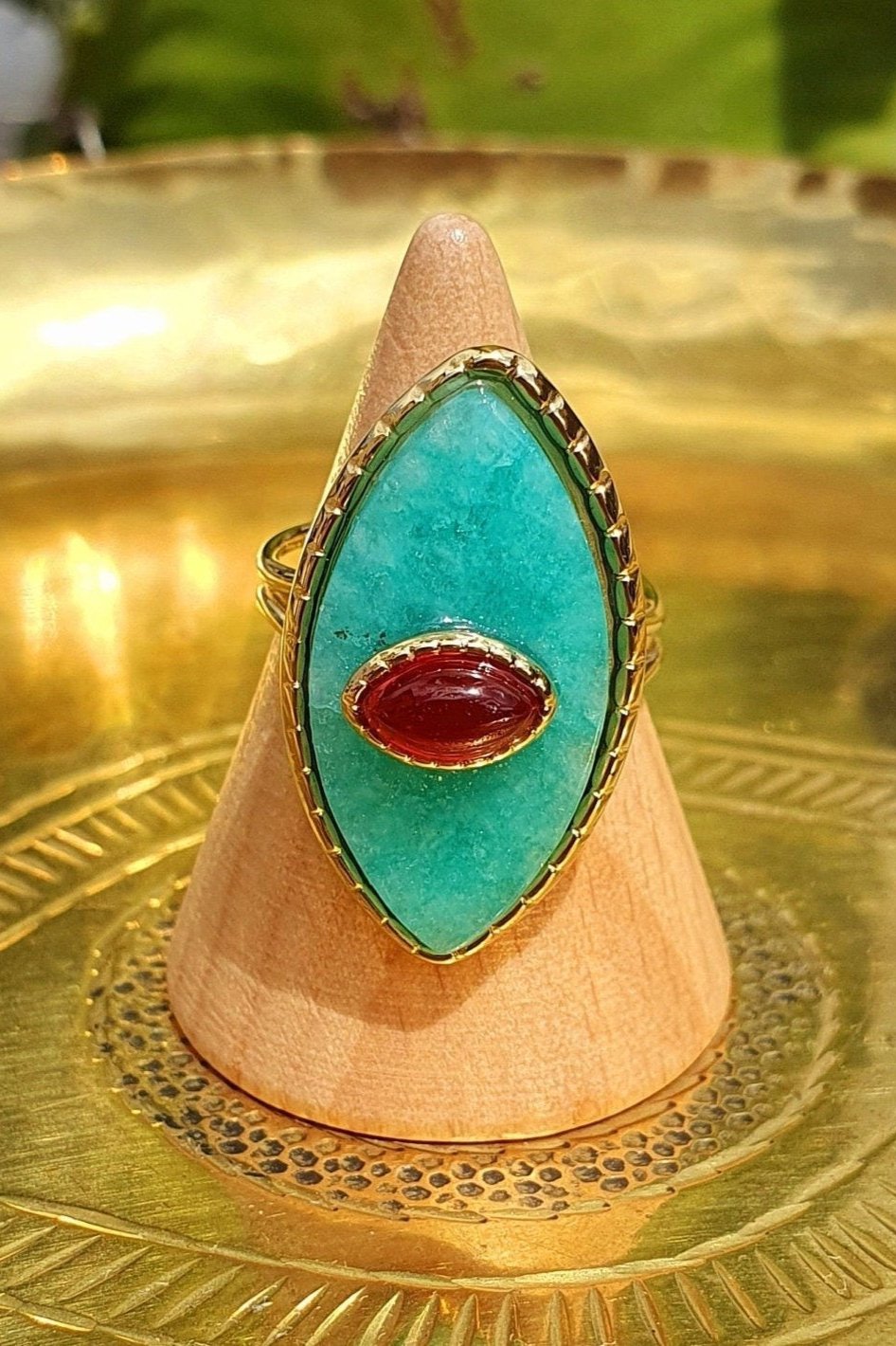 Bague Paros avec Œil - Dorée et Turquoise, Réglable, Acier Inoxydable de Haute Qualité - AlbertineAndTheSun