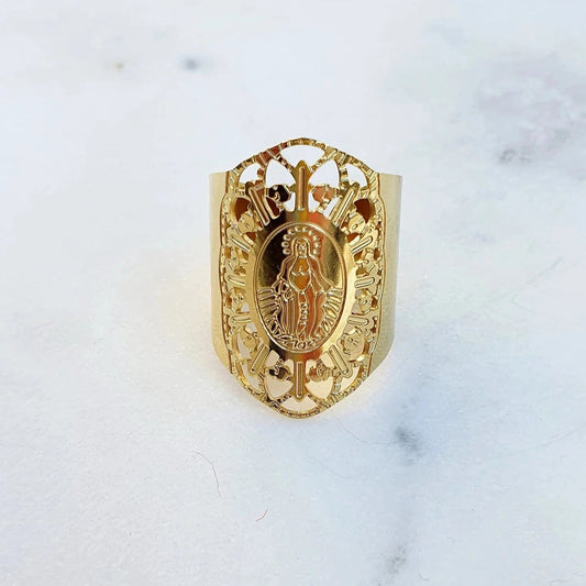 Bague Vierge Madone Ajustable - Protection Religieuse, Dentelle Andalouse en Acier Inoxydable - AlbertineAndTheSun