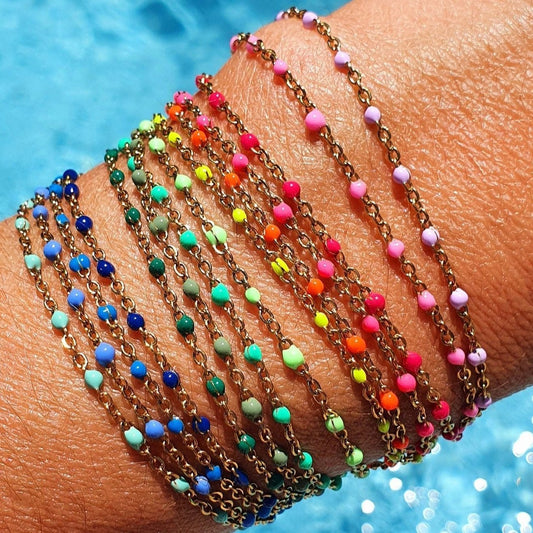 Bracelet Cheville Doré avec Perles en Résine – Élégance Sur Mesure - AlbertineAndTheSun