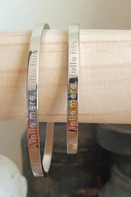 Bracelet Jonc Argent - Gravé Mère Fille Assorti - Cadeau Bijou Famille Amour - AlbertineAndTheSun