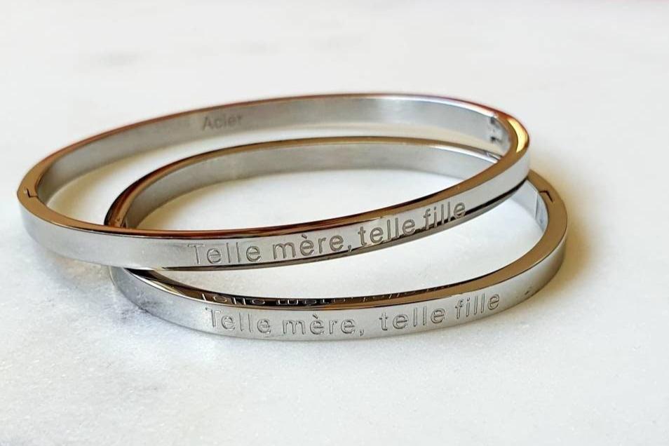 Bracelet Jonc Argent - Gravé Mère Fille Assorti - Cadeau Bijou Famille Amour - AlbertineAndTheSun
