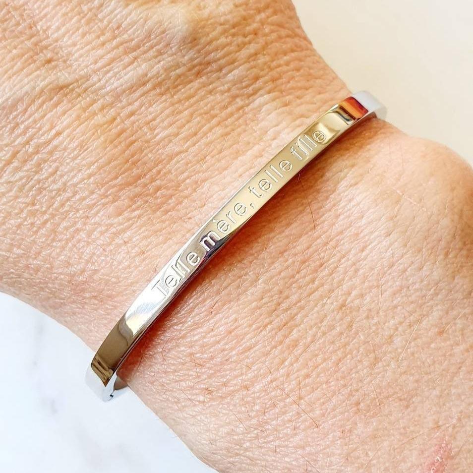 Bracelet Jonc Argent - Gravé Mère Fille Assorti - Cadeau Bijou Famille Amour - AlbertineAndTheSun