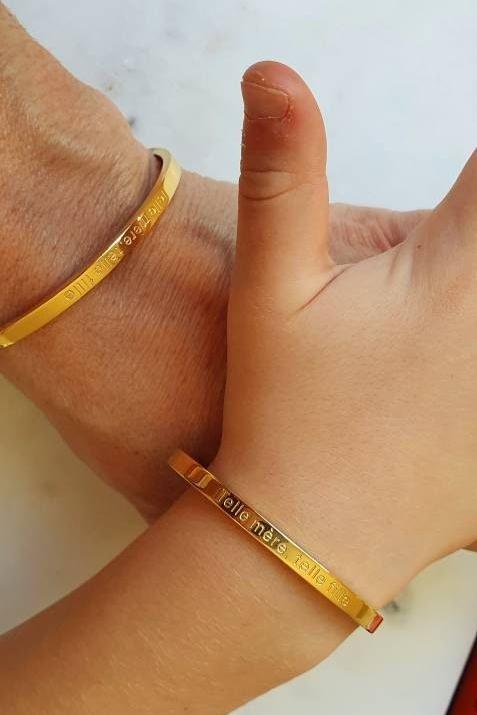Bracelet Jonc Argent - Gravé Mère Fille Assorti - Cadeau Bijou Famille Amour - AlbertineAndTheSun
