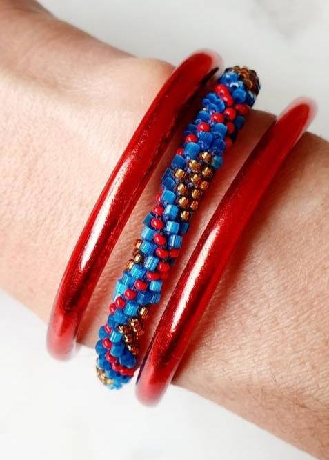 Bracelets "Népalais" - Ensemble Kumlai Bleu et Rouge - AlbertineAndTheSun
