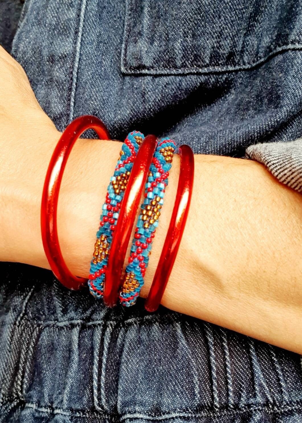 Bracelets "Népalais" - Ensemble Kumlai Bleu et Rouge - AlbertineAndTheSun