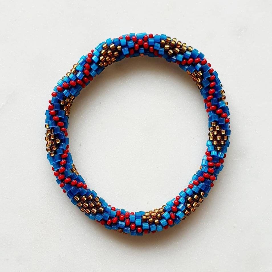Bracelets "Népalais" - Ensemble Kumlai Bleu et Rouge - AlbertineAndTheSun