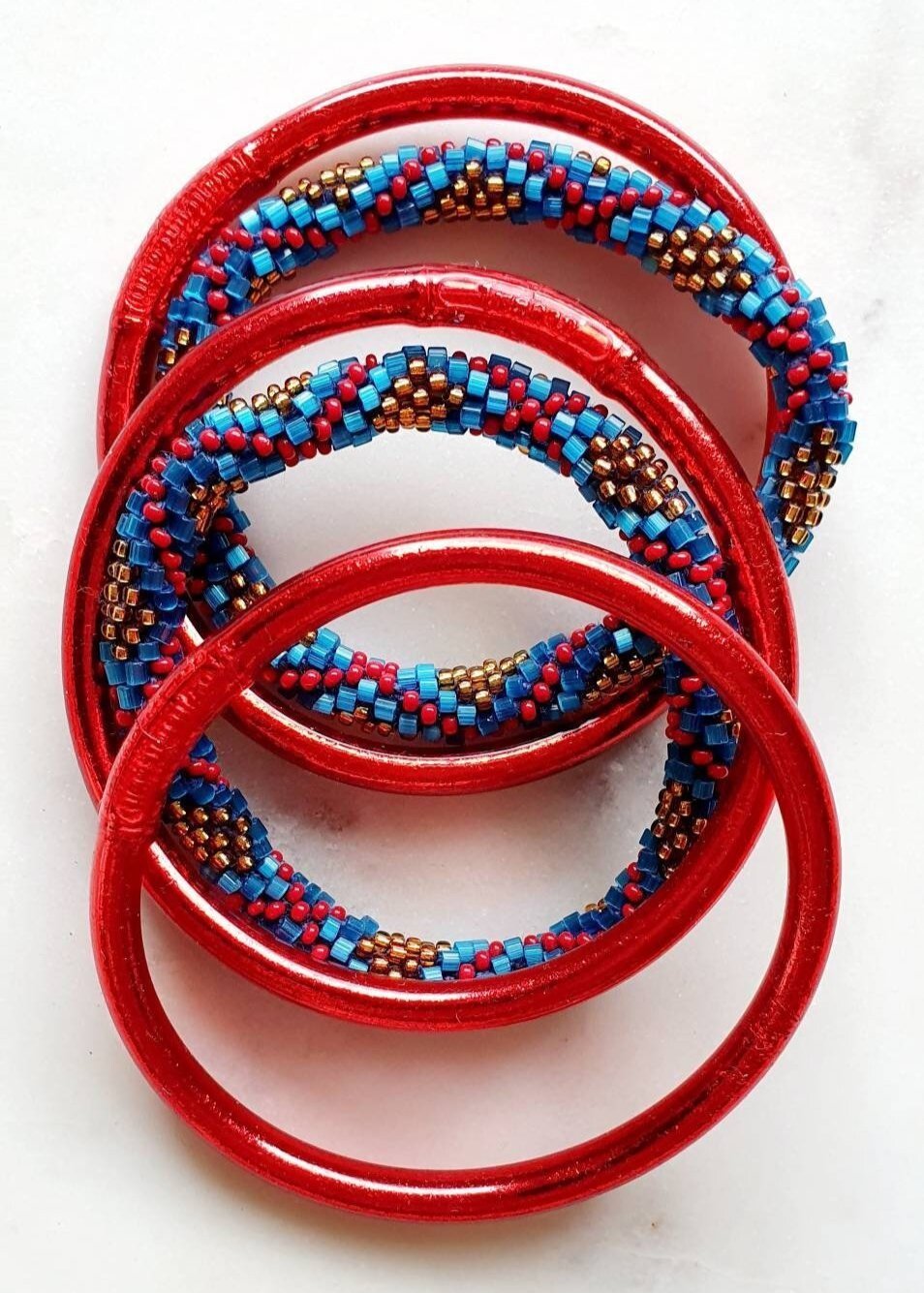 Bracelets "Népalais" - Ensemble Kumlai Bleu et Rouge - AlbertineAndTheSun