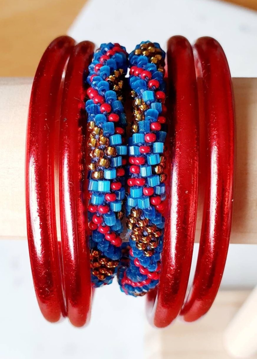 Bracelets "Népalais" - Ensemble Kumlai Bleu et Rouge - AlbertineAndTheSun