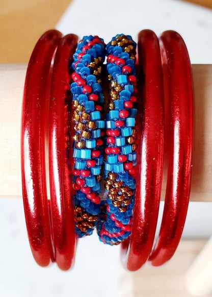 Bracelets "Népalais" - Ensemble Kumlai Bleu et Rouge - AlbertineAndTheSun