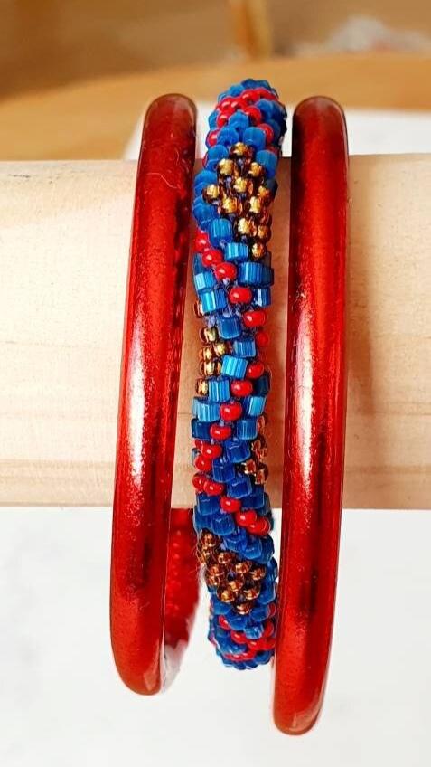 Bracelets "Népalais" - Ensemble Kumlai Bleu et Rouge - AlbertineAndTheSun
