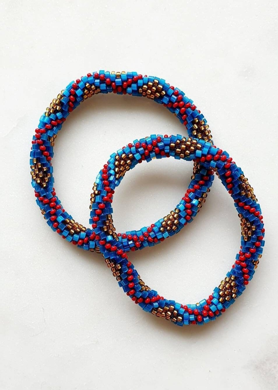 Bracelets "Népalais" - Ensemble Kumlai Bleu et Rouge - AlbertineAndTheSun