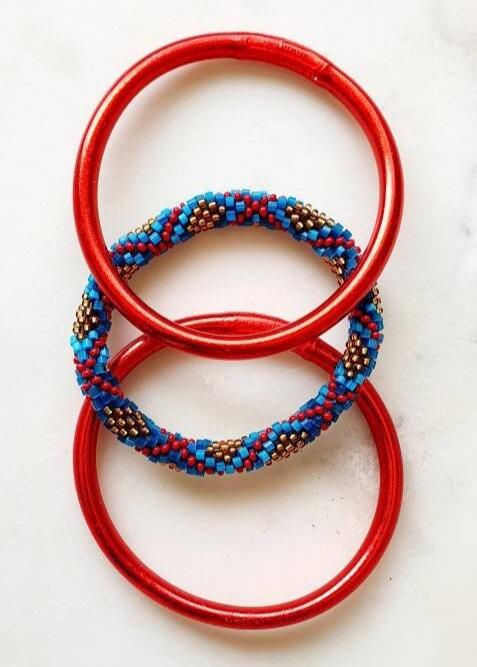 Bracelets "Népalais" - Ensemble Kumlai Bleu et Rouge - AlbertineAndTheSun